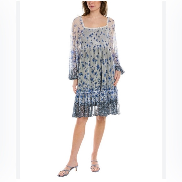 Maison Tara Dresses & Skirts - Maison Tara Cream and Blue Floral Midi Dress